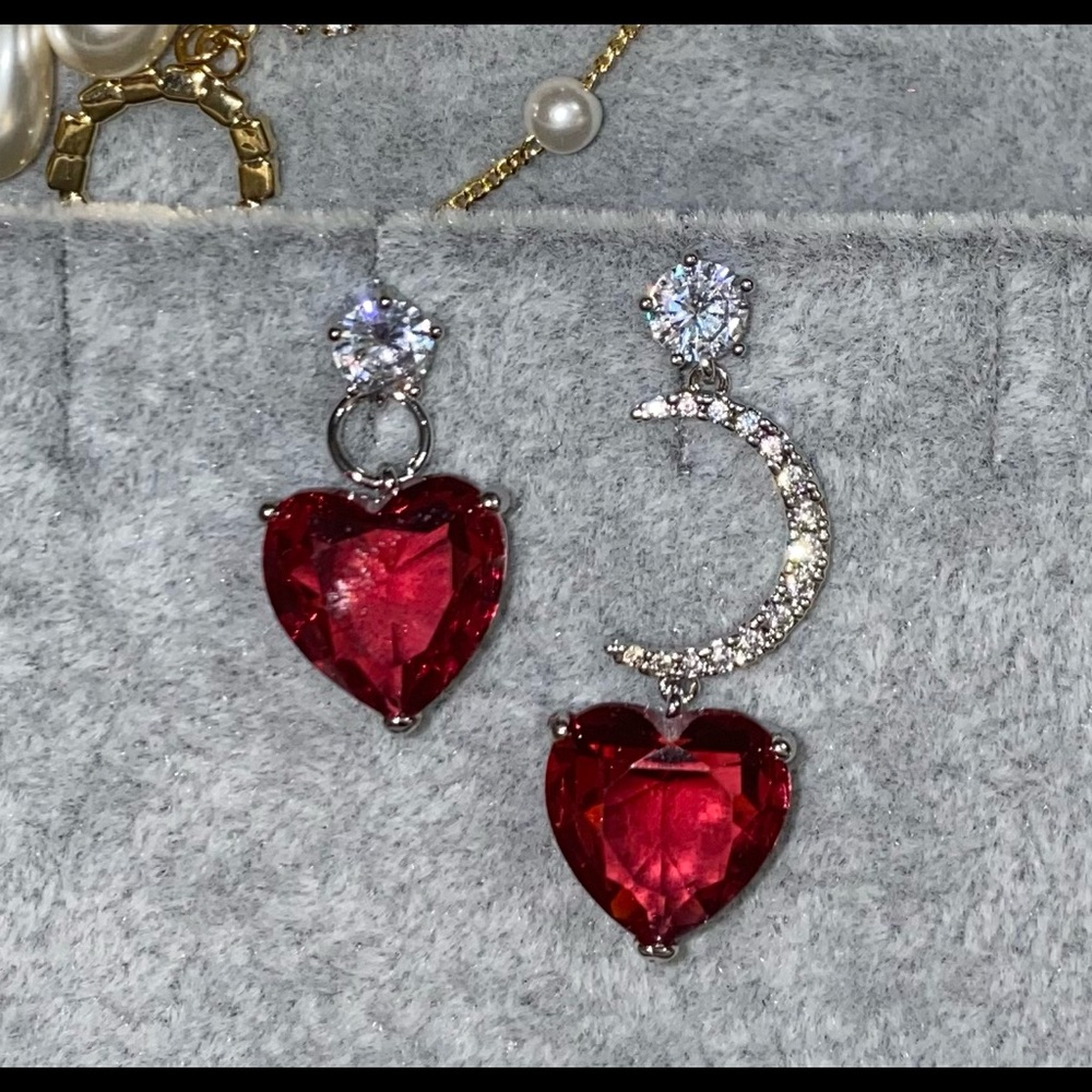 New handmade Red heart moon earrings